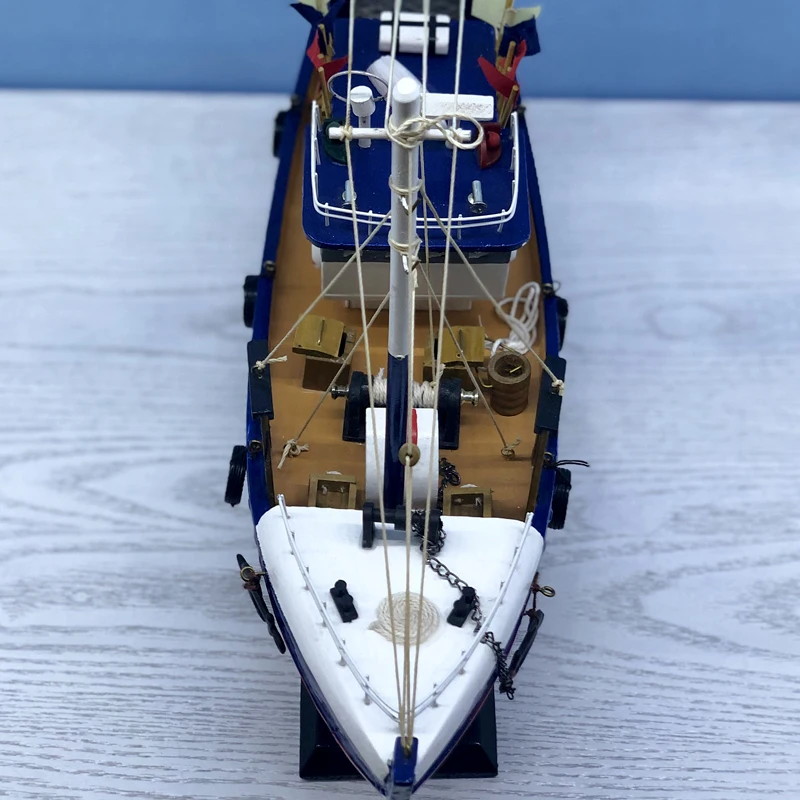 LUCKK New 38CM White Fishing Boat Ship Model 3D Wooden Assembly Sailboat Toys Home Decoration Accessories Modern Sailing Boats