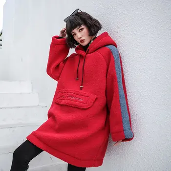 

Aulead Plus Size Letter Hoodies Fashion 2019 Winter Elegant Small Fresh Drawstring Patchwork Small Fresh Loose Hoodies 50cs