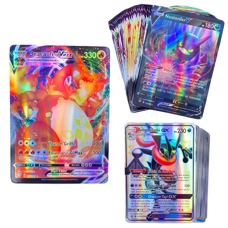 Carte Pokemon Version française avec 145 V 54 VMAX 200 Gx 100 Tag Team 20 MEGA 20 EX 1 Tarak