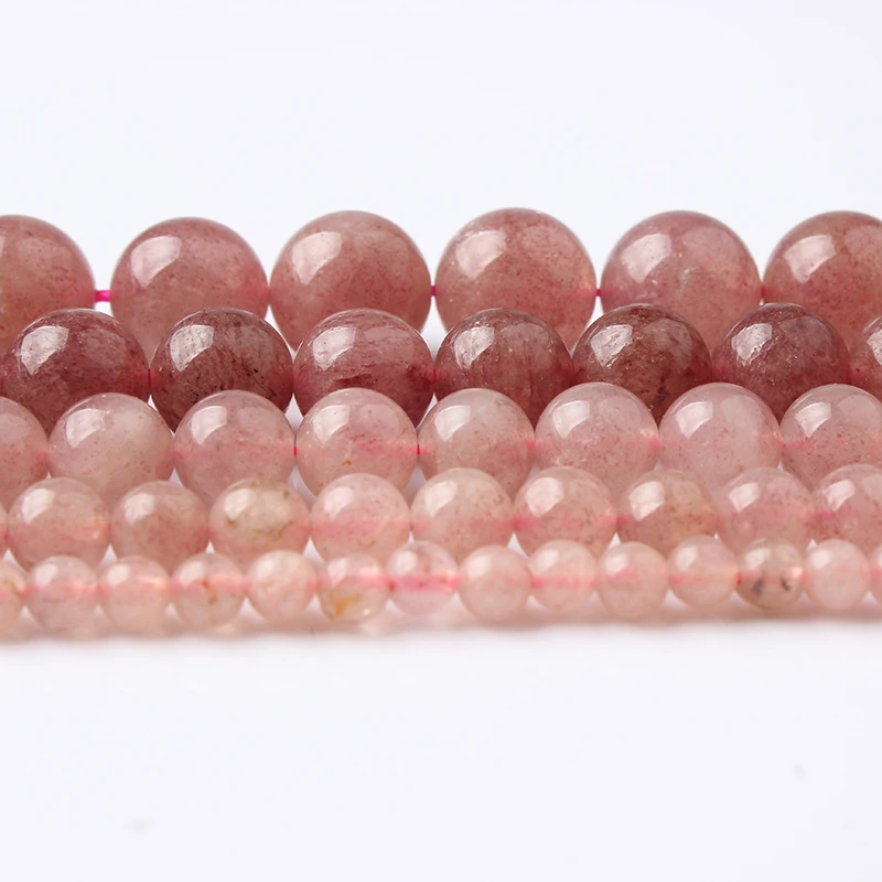 LanLi модные натуральные ювелирные изделия розовый клубничный кристалл свободные бусины 4 6 8 10 12 мм DIY для мужчин и wo мужчин браслет ожерелье аксессуары