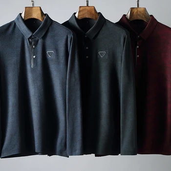 

JSBD high-end seamless embossed dark print suede long sleeve Polo shirt with bottom lapel T-shirt for men