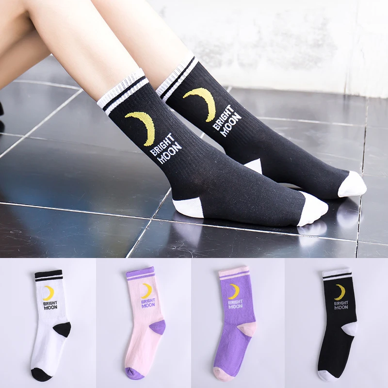 1 пара, женские и мужские хлопчатобумажные забавные носки, корейская мода, Луна, надпись, Chaussette Femme, теплые зимние носки в стиле хип-хоп, скейтборд