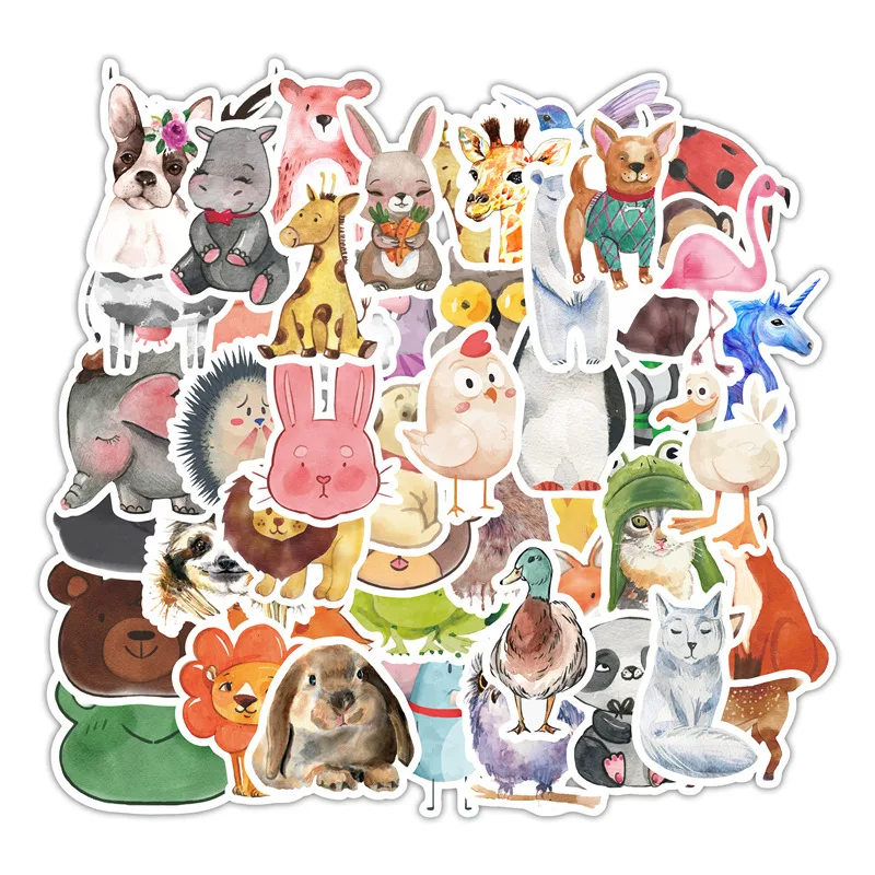 

10/30/50Pcs Cute Watercolor Animals Sticker For Suitcase Skateboard Laptop Luggage Fridge Phone Car Styling DIY Decal Sticker