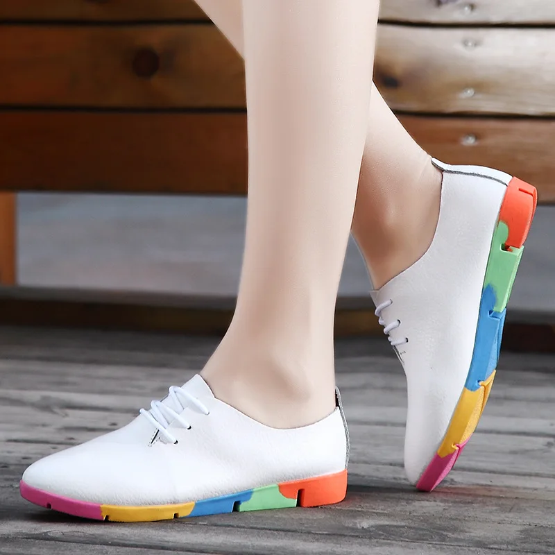 

2019 Spring New Style Flat Genuine Leather Mom Shoes Soft Bottom Is Comfortable And Lace-up Shoes Middle-aged Work WOMEN'S Shoes