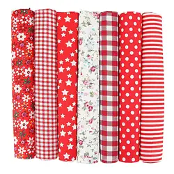 7PCS Cotton Craft Fabric Squares for DIY Patchwork, Quilting, and Art Projects (Red)