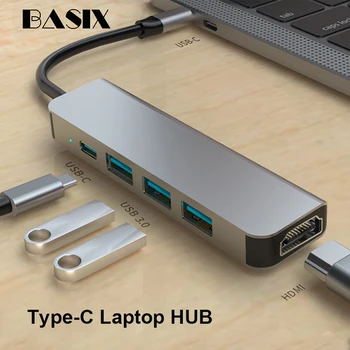 

Basix USB C 3.1 HUB Type C To 4K HDMI USB-C 3.0 PD Charging HUB Dock for Macbook Pro Huawei Matebook P20 P30 Samsung S9 S10