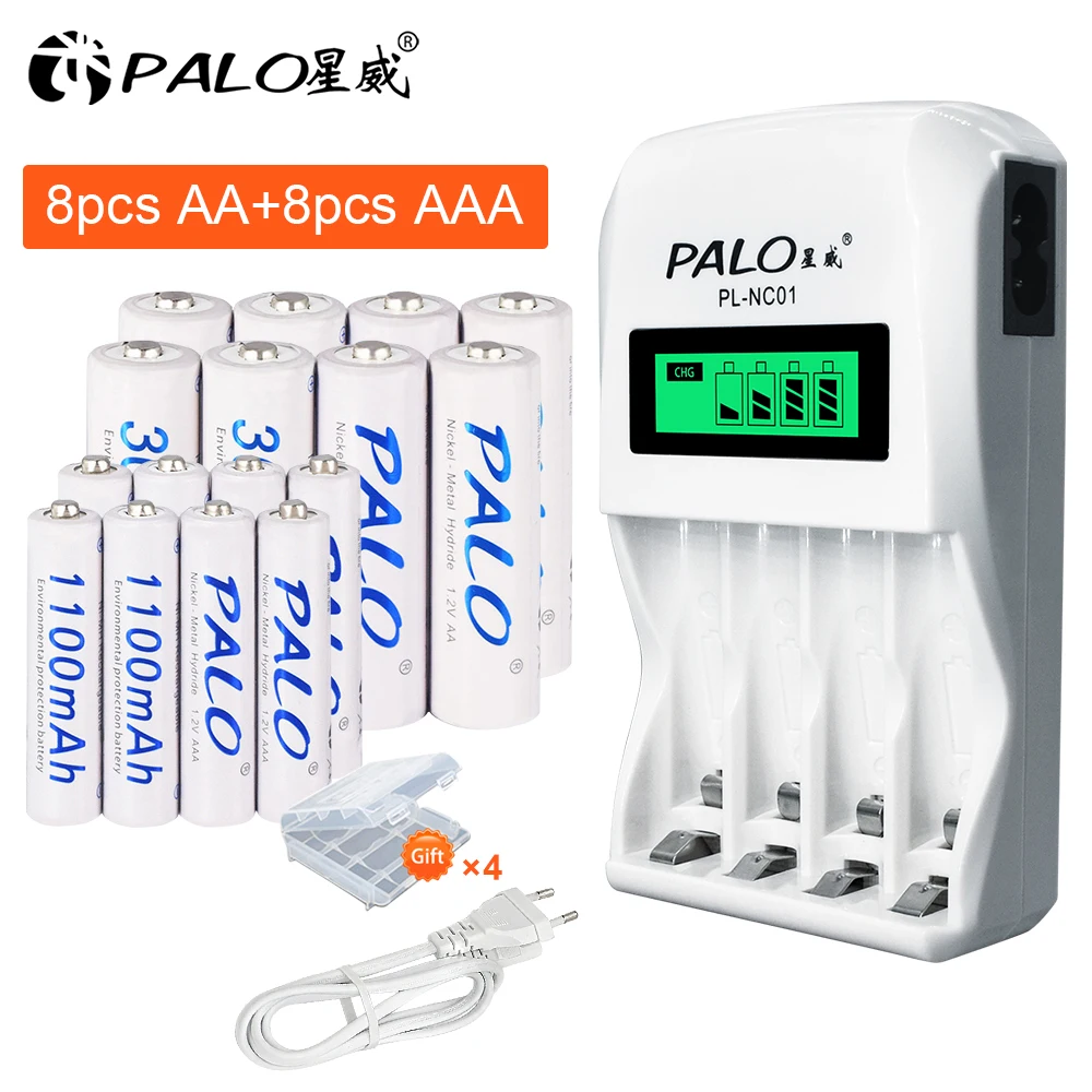 Аккумуляторная батарея PALO 1 2 в AA батареи 3000 мА/ч + перезаряжаемая AAA аккумуляторы