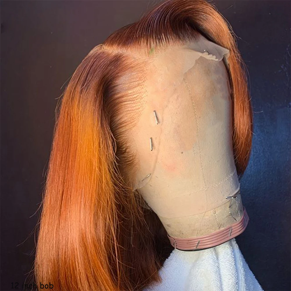 

Side Part Ombre Brown Human Hair Short 13*4 Lace Front Wig For Black Women Bleached Knots With Baby For Black Women
