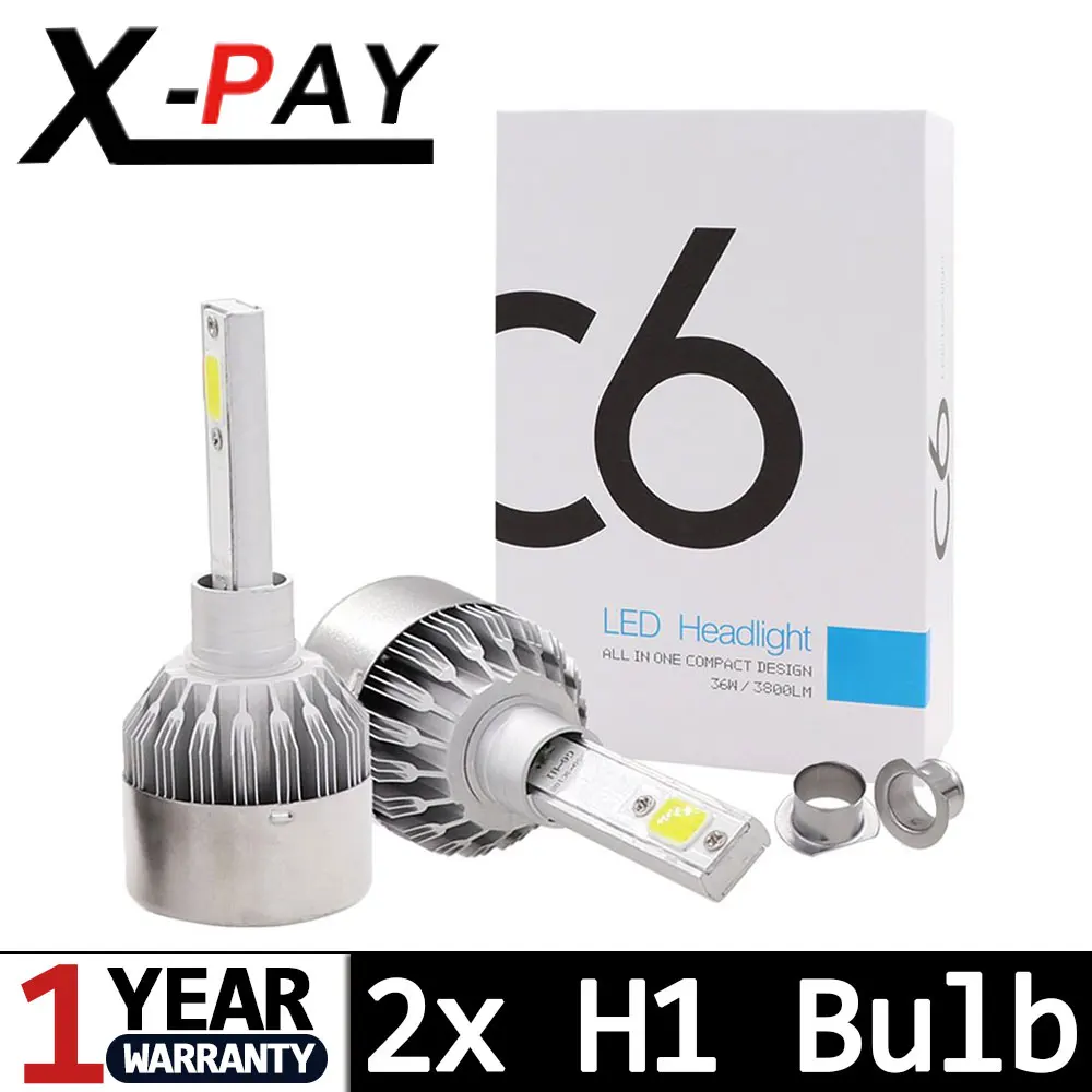 

2PCS H1 LED Headlight Bulbs Kit C6 Series 30W 4000LM 6000K Cool White Lamp LED Conversion Kits Super Bright COB CHIPS Fog Light