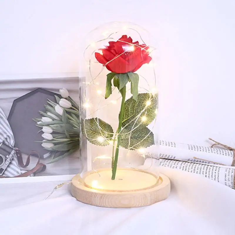 20LED светильник-гирлянда в виде розы, зарядка через usb, стеклянный купол, медный провод, сказочный светильник, ночник на День святого Валентина, декоративные украшения