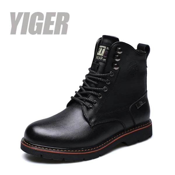 Black snow boots YIGER/Новые мужские Ботинки Martin мужские зимние теплые ботинки черного цвета в армейском стиле повседневные мужские военные ботинки на шнуровке, 0371 - Цвет: Black snow boots