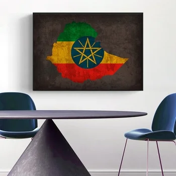 

Country Flag Maps Poster Vintage Ethiopia Country Flag Map Canvas Print Home Decor Wall Art Decor No Frame