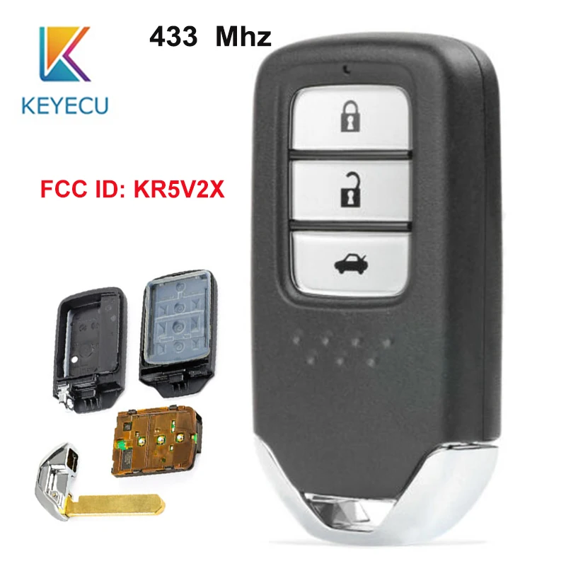 KEYECU FCC: KR5V2X Замена дистанционного Смарт брелок 3 кнопки 433 МГц ID47 чип для Honda City Jazz Civic Grace