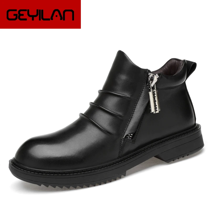 

New Genuine Leather Arrival Suede Leather Men Snow Boots Autumn Winter Warm Plush Men boots Ankle Boots casual Martin boots 47