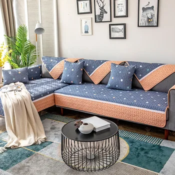 

Four Seasons Cartoon Sofa Cover, Fresh Cotton Sofa Cushion, Elk Print, Non Slip Living Room Sofa Cover