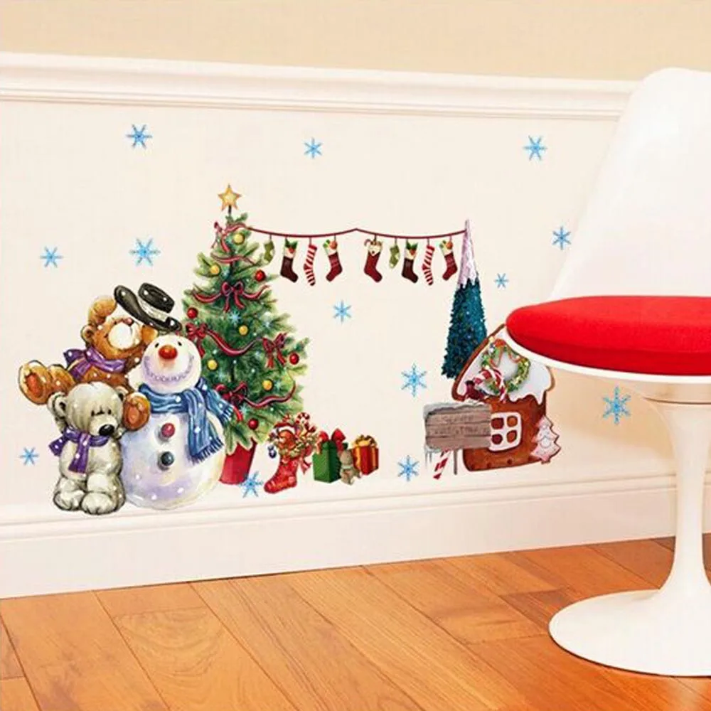 Рождественская елка, снеговик, наклейки на стену, рождественские подарки, съемные наклейки на стену, декоративные наклейки для дома