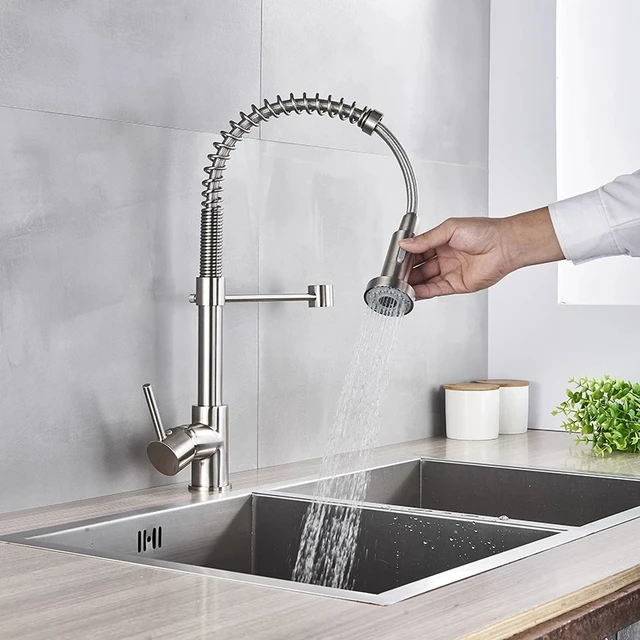 Rubinetto della cucina Estraibile Miscelatore da piano Miscelatore con rotazione di 360 gradi Lavello Rubinetti caldi e freddi Miscelatore da cucina monocomando 3