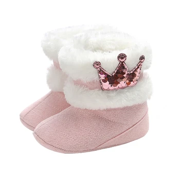 

2020 Fashion Newborn Baby Girls Crown Cashmere Plush Crib Winter Boots Warm Shoes Fashion snow boots kids shoes wholesale