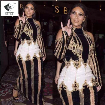 

2019 Foreign Trade Explosions Kardashan Star Model Style Luxury Heavy Industry Beaded off-Shoulder sexy dreses