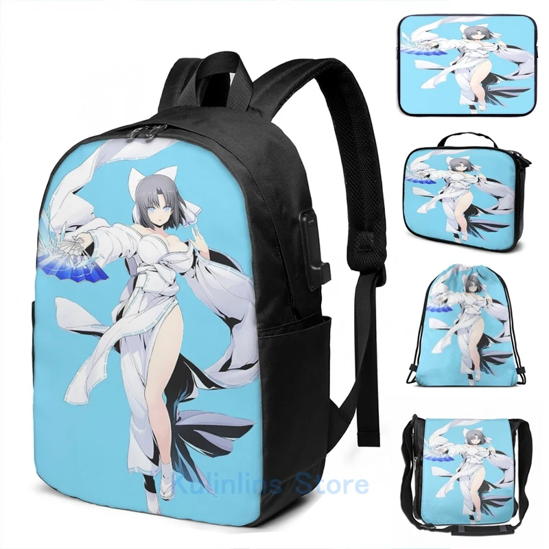 Забавный графический принт Senran Kagura Yumi Ice USB-зарядка Рюкзак Мужские школьные сумки