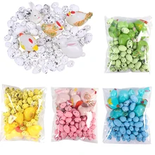 Pintura de pájaro de espuma para decoración del hogar, Mini huevos falsos, adornos de polluelos de conejo, regalo de Pascua, 77 piezas