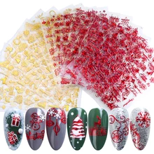 18 шт Золотой Красный 3D набор наклеек для ногтей Рождественские снежинки обертывания Снеговик зимние украшения для ногтей Маникюрные ползунки SASTZG041-049-1