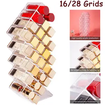 

28 Grids Lipstick Storage Box Transparent Makeup Organizer Acrylic Lipstick Display Stand Stackable Plastic Box Trapezoid