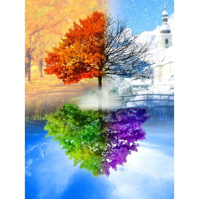 

Landscape Diamond Painting Four Season Tree Full Square 5d Diy Diamond Embroidery Leaf Cross Crystal Home Wall Decor Gift B53
