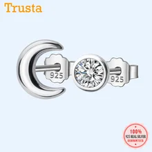 Trustdavis 925 пробы серебряные женские ювелирные изделия Модные милые миниатюрные Асимметричные лунные CZ серьги-гвоздики для дочерей DA374