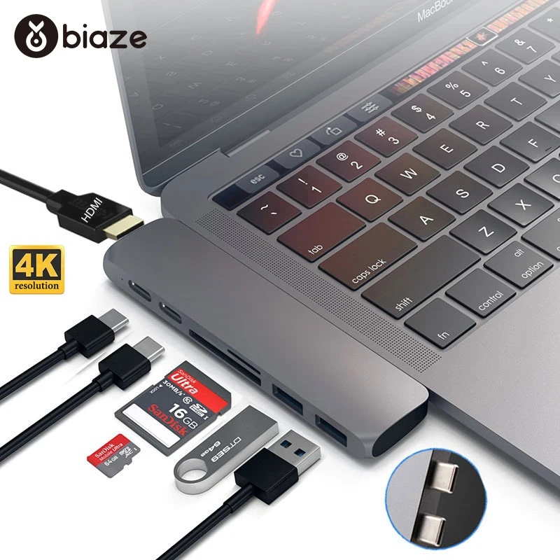 Biaze USB C концентратор к USB 3,0 4K HDMI адаптер usb-концентратор с PD SD/TF слот кардридера для MacBook Pro/Air Тип c концентратор