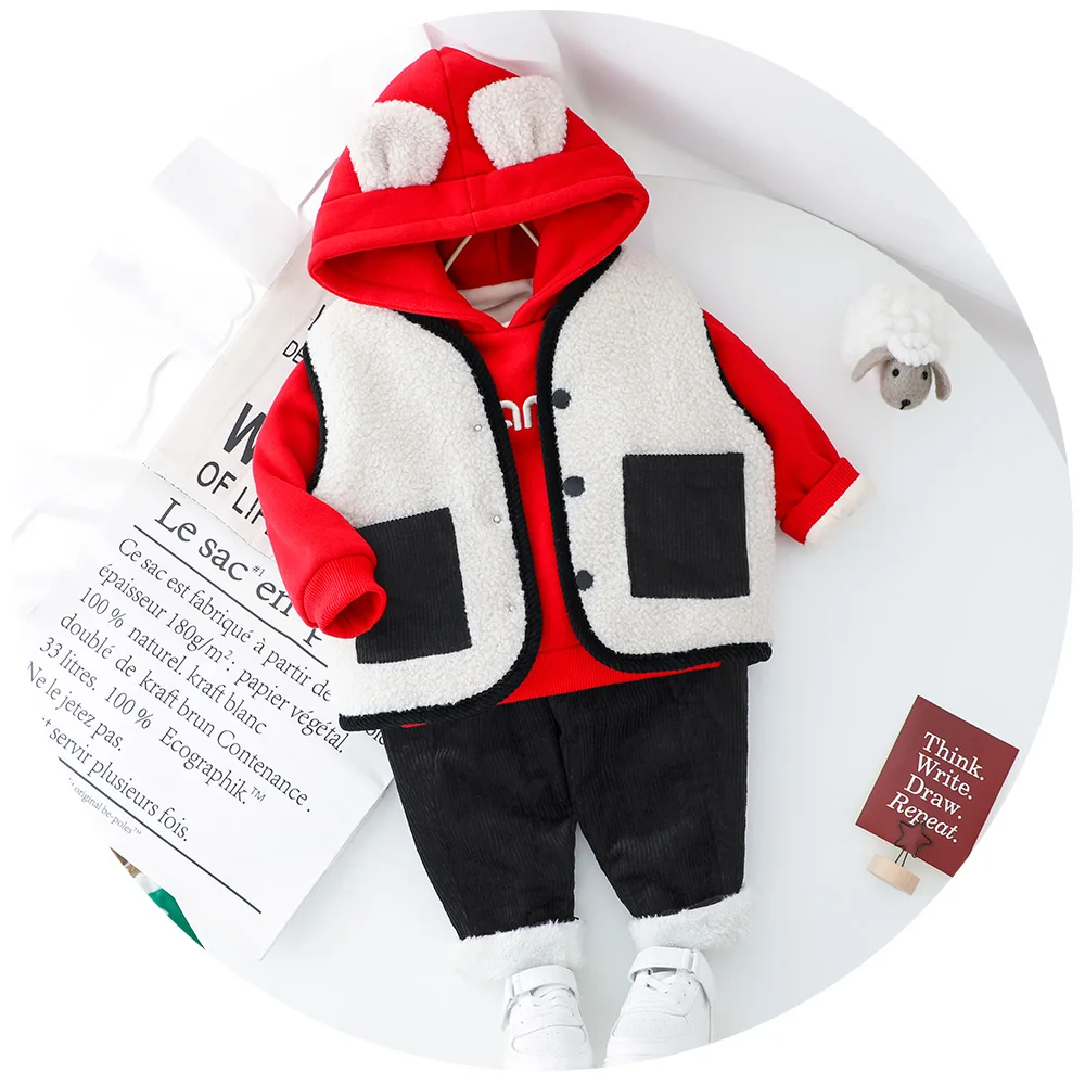 

Toddler Baby Winter Clothing Set 3PCS Thicken Warmer Vest Coat Clothes Letter Infant 3PCS 1 2 3 4 Years