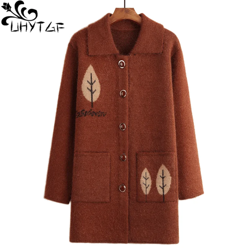 

Свитер UHYTGF, женский роскошный вязаный кардиган с гиппокампом, женский осенне-зимний свитер, куртка с длинным рукавом, тонкий теплый топ большого размера 725