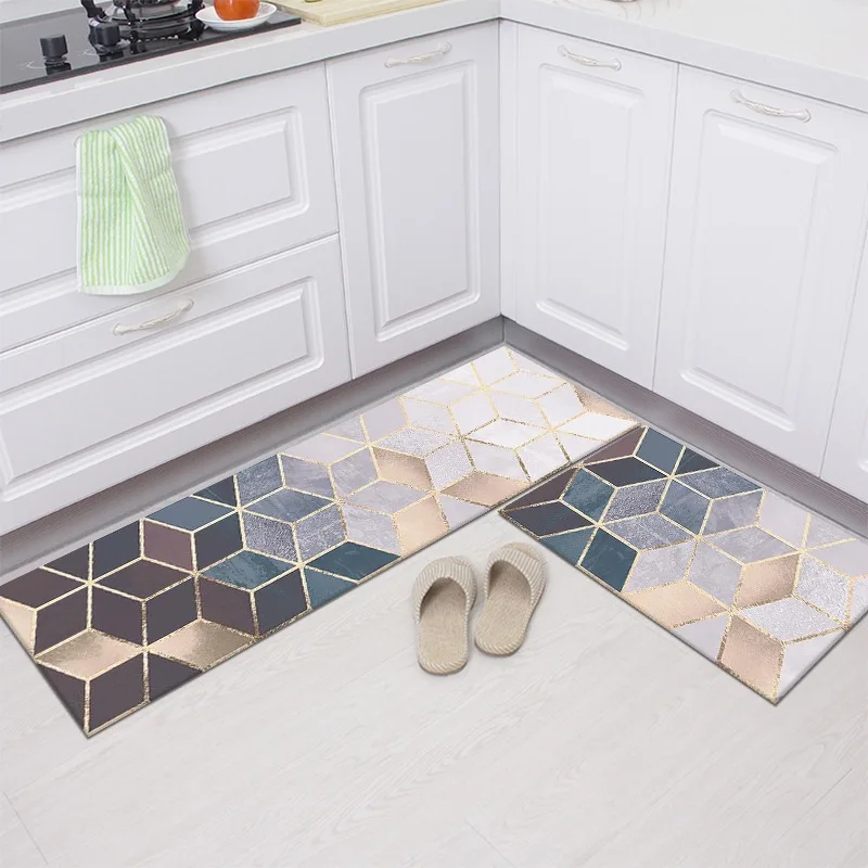 Geometry Waterproof Oilproof Kitchen Mat Antislip Bath Mat Soft Bedroom Floor Mat Living Room Carpet Doormat Kitchen Rug 3