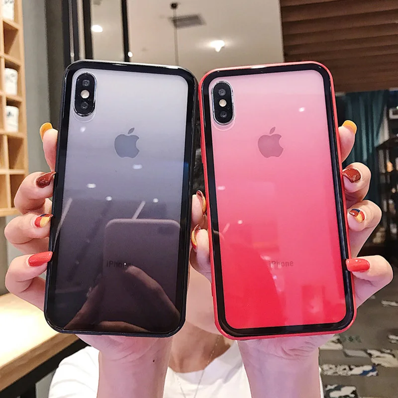 Роскошный прозрачный градиентный телефонный чехол для iphone XS Max XR 7 8 6s 6 plus акриловый пластиковый чехол карамельный цвет мягкий силиконовый край