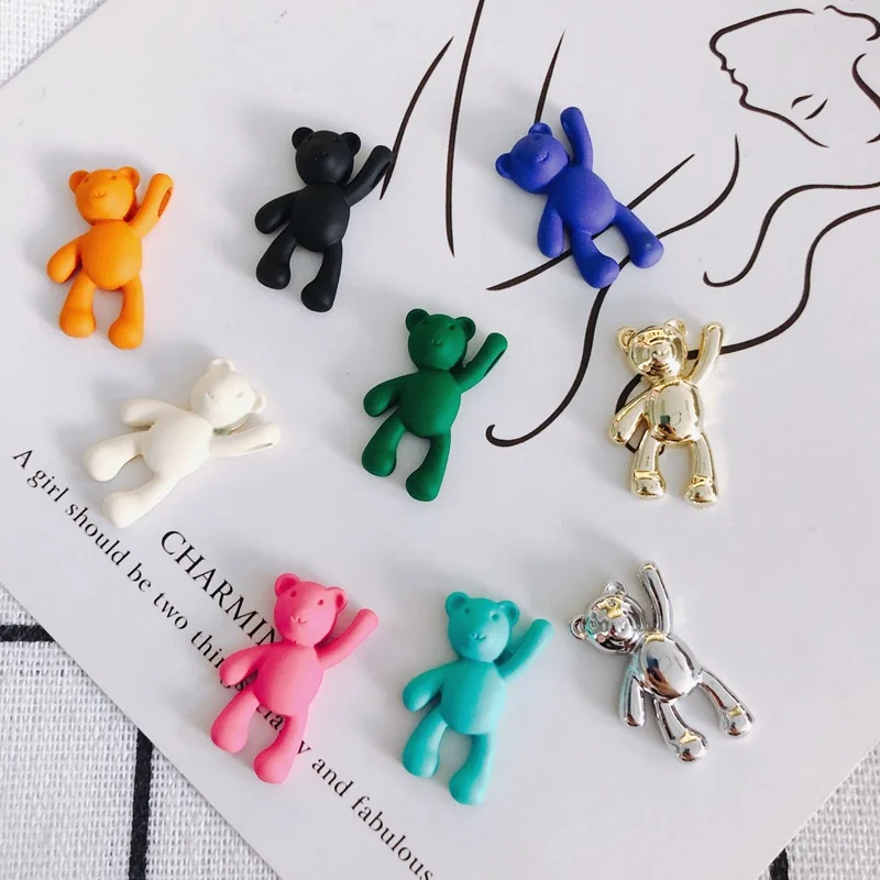 Jewelry Accessories DIY Cute Cartoon Teddy Bear Pendant Jewelry Accessories 10PCS/lot Alloy Spray Paint Simple Multicolor Jewelry Material