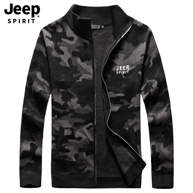 #^Special Price JEEP SPIRIT Fashion Autumn Camouflage Sweater Men Stand Collar Long Sleeve Cardigan Men Zipper Collar Warm Knitted Wear