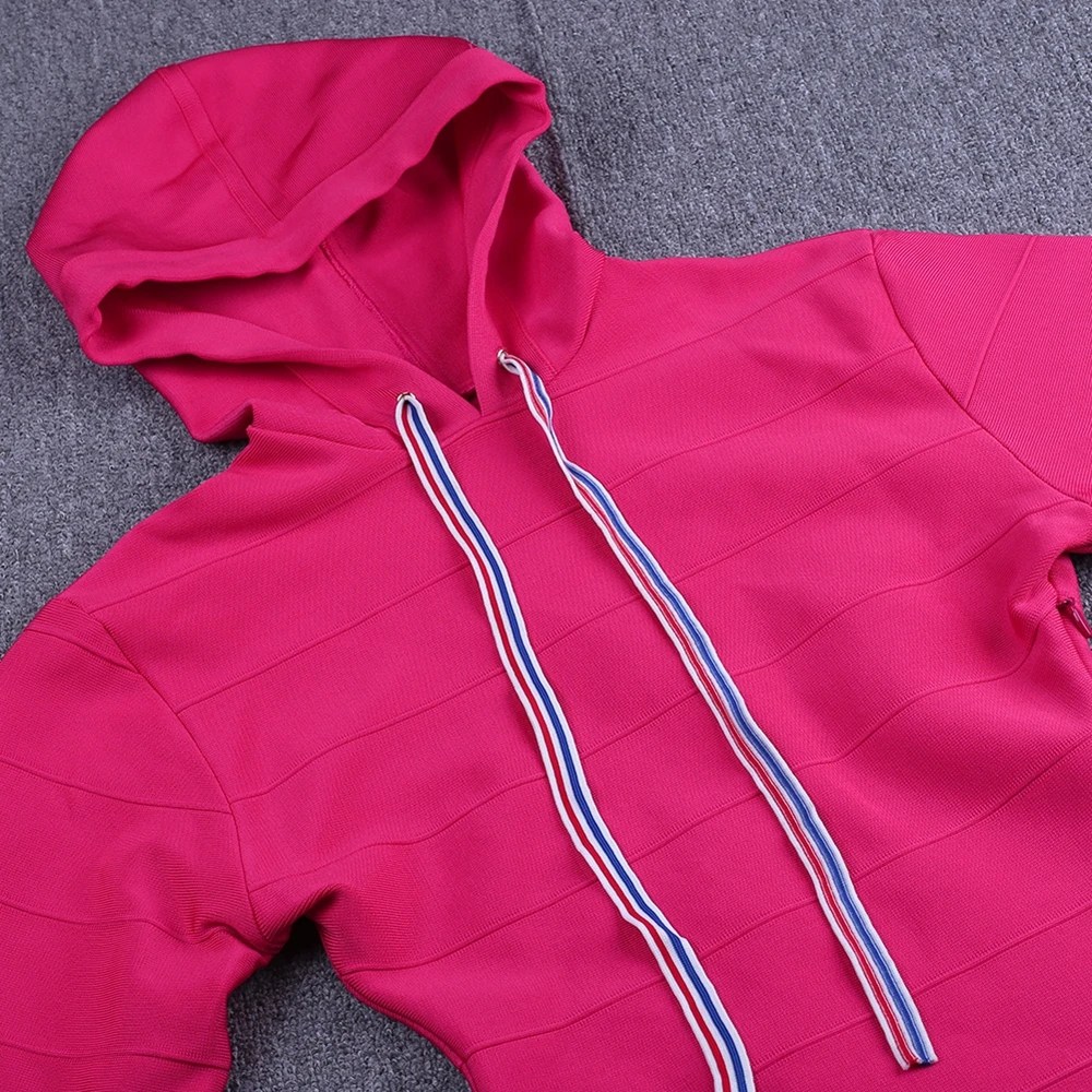 Ocstrade розовый круглый шеи с длинным рукавом мини-платье повязки SW073-Pink
