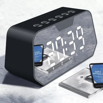 

Digital LED Mirror Alarm Clock with Wireless Bluetooth Speaker Support Aux TF USB Music Player for Office Home