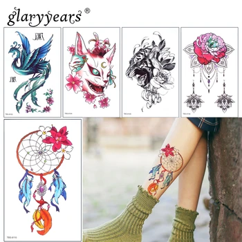 

glaryyears 1 Sheet Temporary Tattoo Sticker Hot Fake Tiger And Bird Flash Waterproof Fashion Small Body Art Men Women TBS