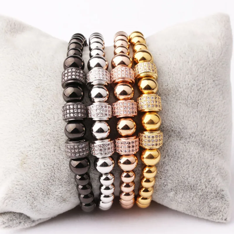 Drop Shipping High Quality Fashion Jewelry Cubic Zirconia Tube Stainless Steel Beads Macrame Bracelet Women Men