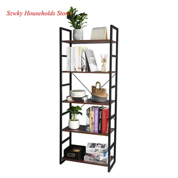

5 Tier Vintage Bookcase Shelf Storage Organizer Wood and Metal Bookshelf Rack 60*30*158cm