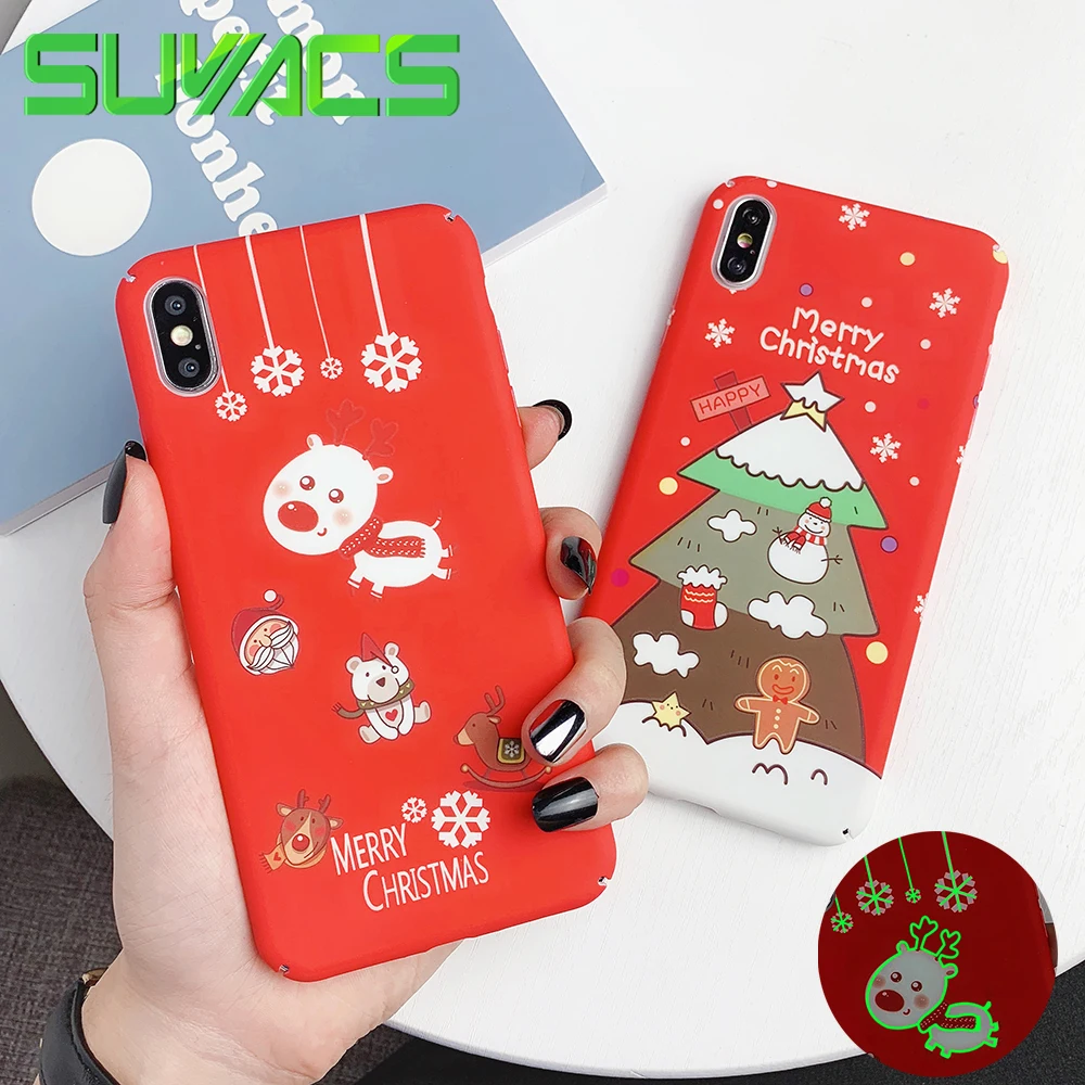 

SUYACS Luminous Christmas Phone Case For iPhone 11 Pro Max XR XS MAX X 6 6S 7 8 Plus Animal Hard PC Phone Back Cover Best Gifts