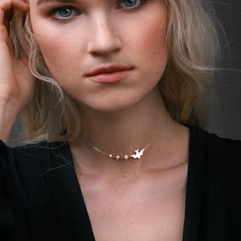 

Creative Simple Pearl Peace Pigeon Pendant Necklace Exquisite Women's Gold Clavicle Chain Fashion Lady Party Jewelry Girl Gifts