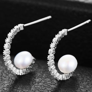 

SISCATHY Super Trendy Shiny 925 Sterling Silver Pearl Earrings Jewelry for Women Girl Jewelry Bridal Wedding High Quality 2020