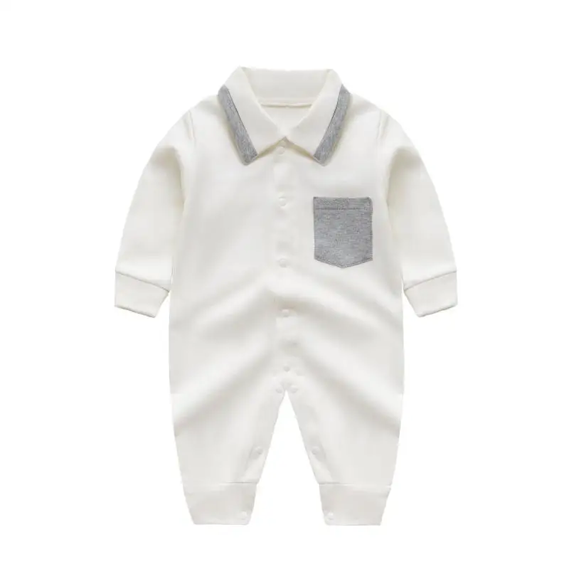 Новые повседневные весенние детские комбинезоны с длинными рукавами для мальчиков, одежда для маленьких джентльменов хлопковая одежда для альпинизма для девочек детские пижамы для малышей возрастом от 3 до 18 месяцев - Цвет: white