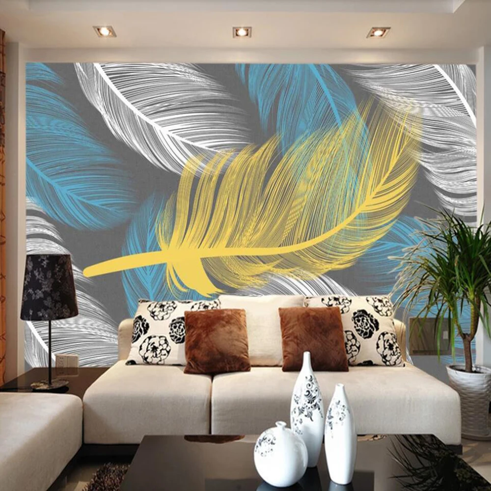 

Drop Shipping Custom 3D Wallpaper Mural Modern Minimalist Hand Painted Feather Small Fresh Wall Decoration Mural Wallpaper