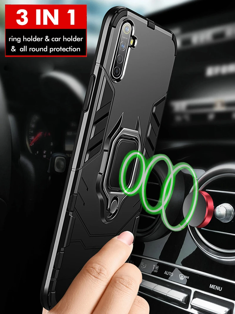 

Shockproof Armor Case For realme xt x2 pro Stand Holder Car Ring shell case for oppo reno 2 2z ACE realme 3 5 pro k5 back cover