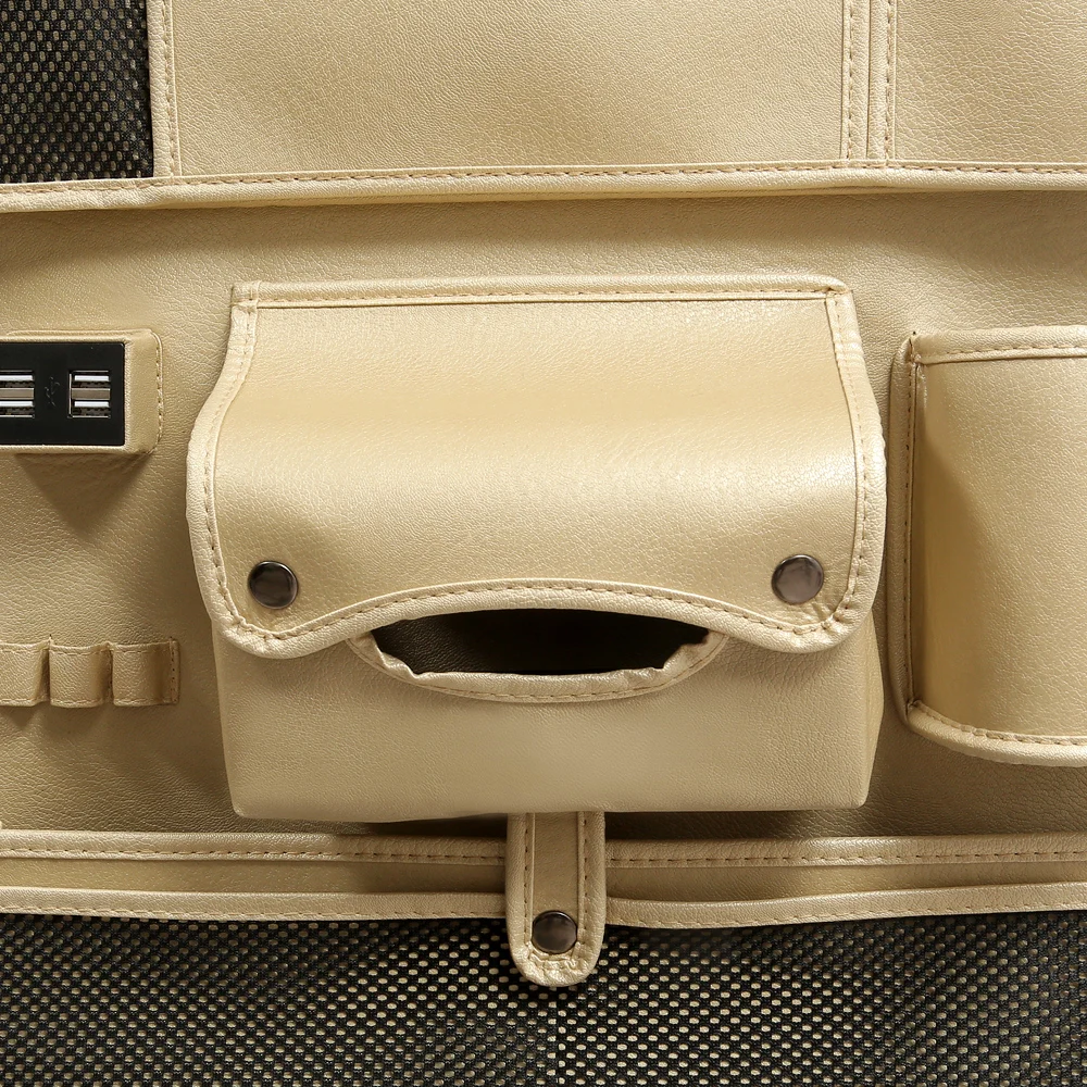 Универсальная сумка для хранения в автомобиле из искусственной кожи с несколькими карманами, органайзер для заднего сиденья автомобиля, сумка для планшета с 4 usb-портами для зарядки