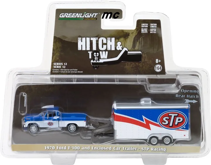 GreenLight 1:64 1970 Ford F100 STP и Racing Trailer литой металлический автомобиль из сплава модель