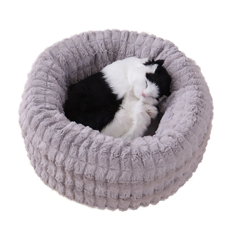 Горячая теплая пончик Cuddler кошки собака кровать плюшевая собака Успокаивающая кровать Pet спальный коврик LSF - Цвет: Grey
